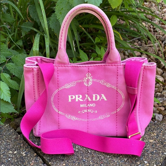 Prada Handbags - Prada Pink Canapa Canvas Tote Bag with Prada Strap